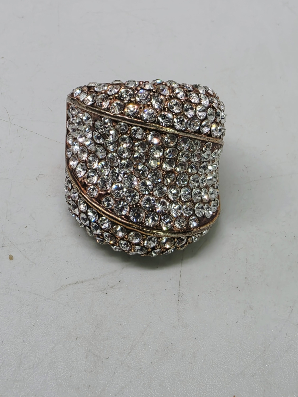 Joan Boyce Pave Crystal Rose Gold Tone Chunky Wide Cocktail Statement Ring 8